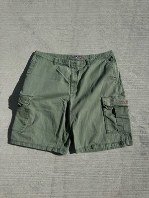 Volcom Men's Green Cotton Canvas Cargo Shorts Flat Front Button Pockets Logo
