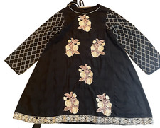 Sapphire Pakistani Designer Embroidered Kurti Black Floral Tunic Kurta Top Sz S