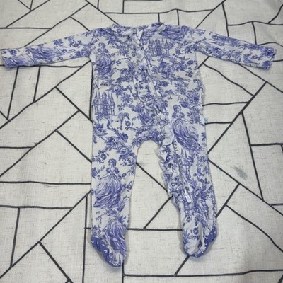 Posh Peanut NB Blue Toile Princess Castle Bamboo Viscose Ruffle Footie Sleeper
