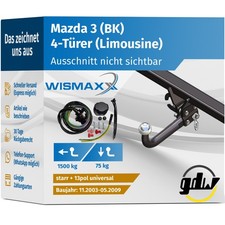 ANHÄNGERKUPPLUNG für Mazda 3 (BK) 4Türer 03-09 starr GDW +13polig E-Satz ABE