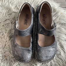 Alegria Paloma Mary Jane Silver Platinum Shoes Women Size 37 US 6.5 Leather