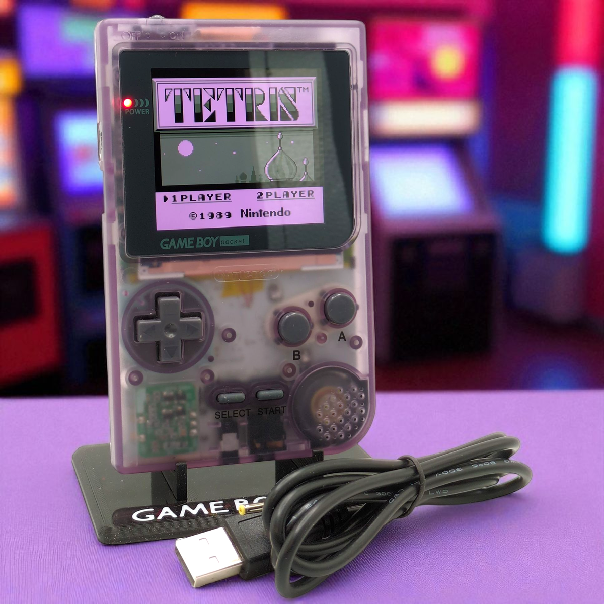 Nintendo Game Boy Pocket Clear Purple Backlit IPS and USB