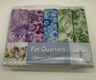 Donna Dewberry Fat Quarters Fabric Set Of 5 PETALS & FERNS Pansy Floral NEW
