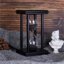 Hourglass Timer with Black Sand, 30 Minute Wooden Sand Timer, Creative Handcraft