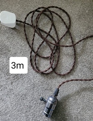 3m lange, alte gedrehte elektrische Kabellampe für Lichtprojekte inkl. 3 Pin Stecker