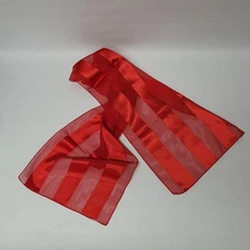59" Red Striped Scarf Long Sheer Scarf 59 1/2" x 13"