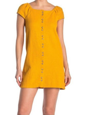 Madewell Mini Dress Womens M Cotton Mustard Yellow Cap Sleeve Texture And Thread