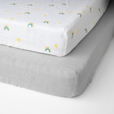 100 Organic Cotton Muslin Standard Fitted Crib Sheet for Boys, Girls Toddl...