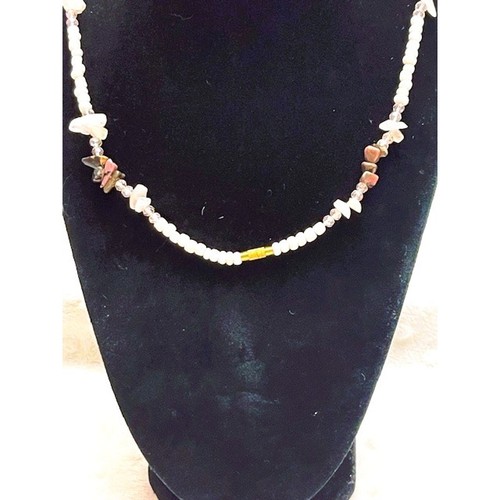 Collana vintage perle di vetro, quarzo rosa, pietra naturale lucida 17" - Foto 2 di 5