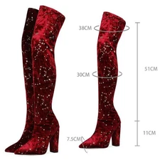 Runway Womens Pointed Toe Stretchy Over The Knee Boots 11cm High Block Heel Sexy