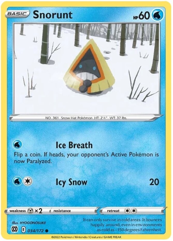 Snorunt - 034/172 - Common (Lp) Brilliant Stars - Water Pokémon