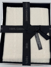Tahari Pure Cashmere Throw Blanket Cable Knit Ivory Off White; NIB
