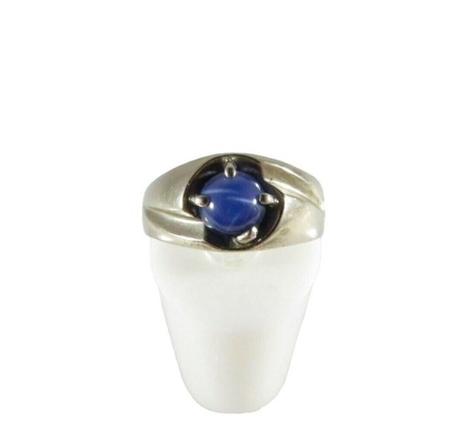10K White Gold Cabochon Lab Created Blue Star Sapphire Ring by Elbe Size 6.75