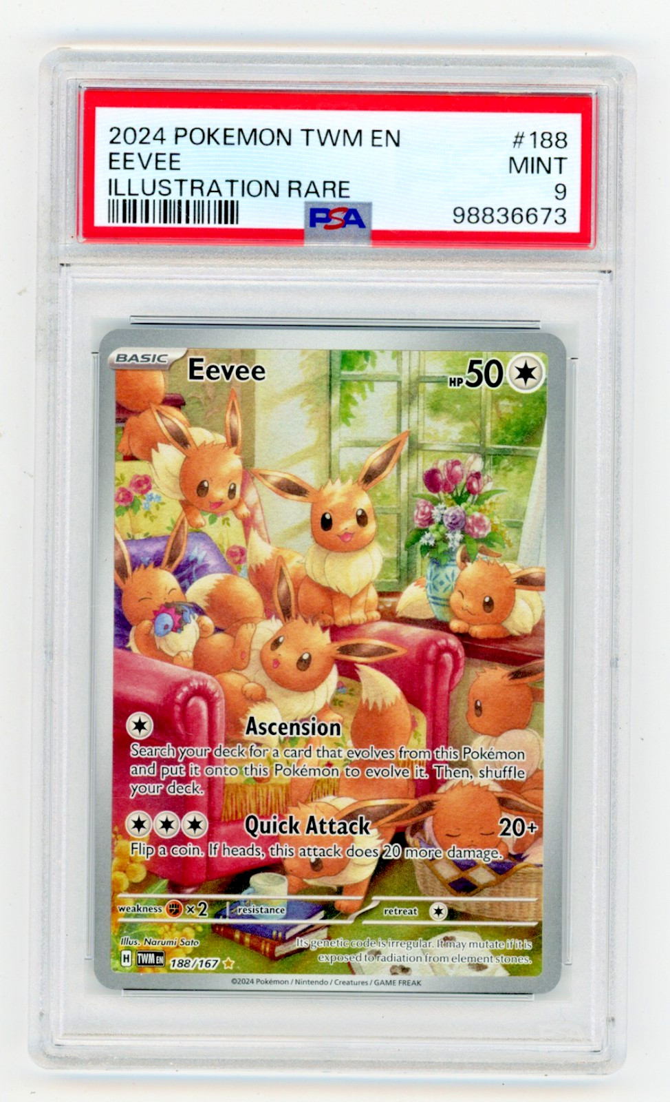 2024 Pokemon Twilight Masquerade Eevee 188/167 Illustration Rare PSA 9