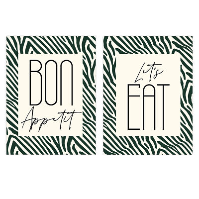 2er Pack Guten Appetit Let's Eat Typografie Zebra Küche Kunstdrucke Set A4