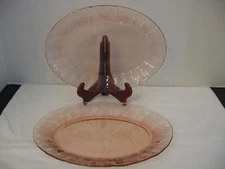 Pair of Vintage Jeannette Floral Poinsettia Depression Pink Glass Oval Platters