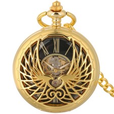 Classic Roman Numerals Mechanical Pocket Watch Wind Up with Pendant Chain Gifts