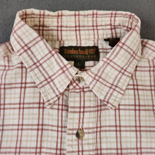 Timberland Weathergear Linen Shirt Mens Large Plaid Short Sleeve Cotton Y2K - Picture 3 of 15