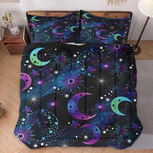 Vibrant Moon and Star Twin Bedding Set - Comforter & Pillowcase for Kids - Picture 4 of 9