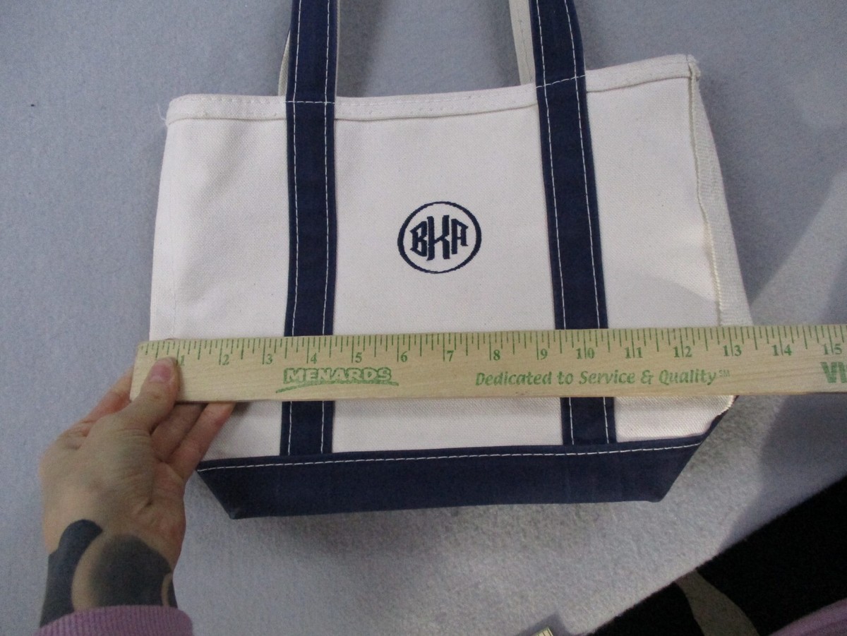 LL Bean Canvas Bag Ivory Blue Thick Zip Boat Tote Vintage