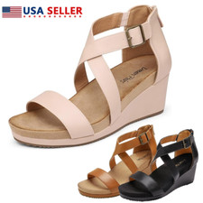 Women Ankle Strap Open Toe Back Zipper Platform Casual Wedge Sandals
