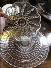 Vintage Federal Daisy Bubble Glass 3 Footed Cake Serving Plate Stand With Bowl