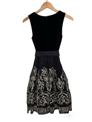 Roz & Ali Black Velvet Gold Embroidery Cocktail Dress Size 2P NWT | eBay