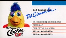 Ted Giannoulas San Diego Chicken Signed Business Card Authentic Autograph *2