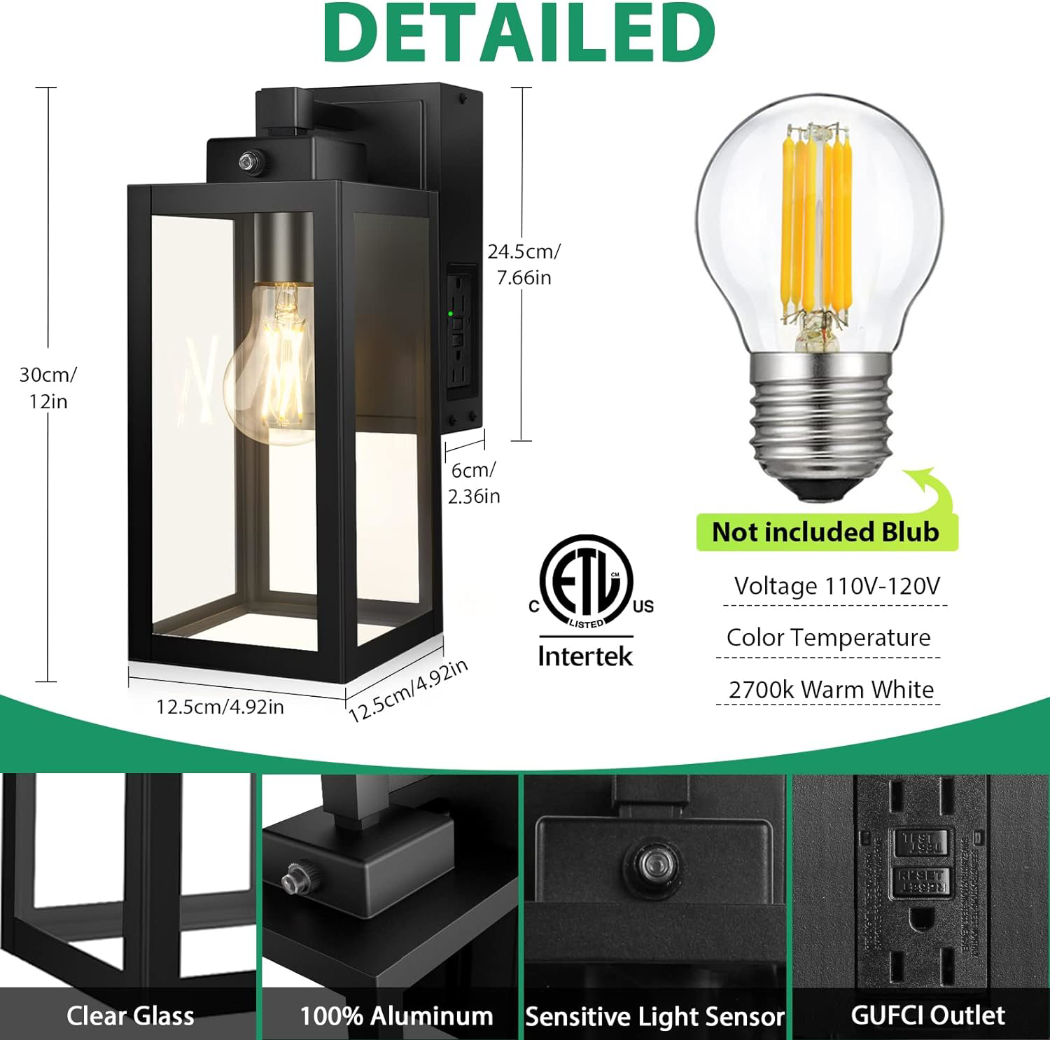 Lamomo Outdoor Wall Lights, 2 Pack Dusk to Dawn Porch Light with GFCI