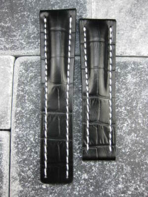 24mm Leather Strap Black Deployment Watch Band for fits BREITLING NAVITIMER x1