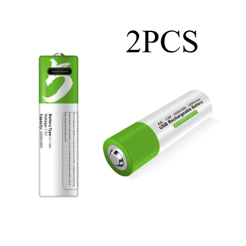 2PCS Fast Charge Li-ion Rechargeable Battery USB AA 1.5V Type C Cable 2600mWh