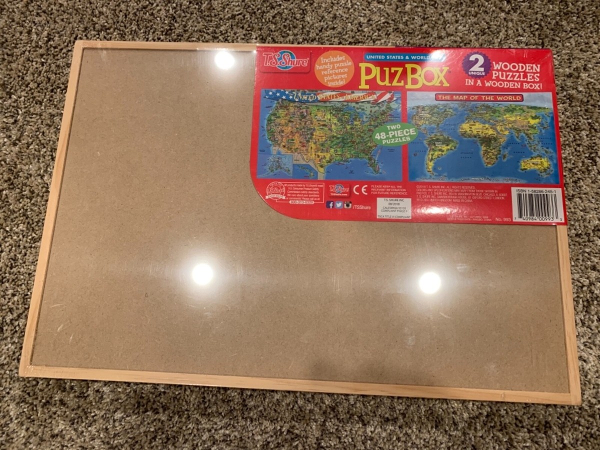 TS Shure United States & World Map Puz Box 2 Wooden Puzzles in a