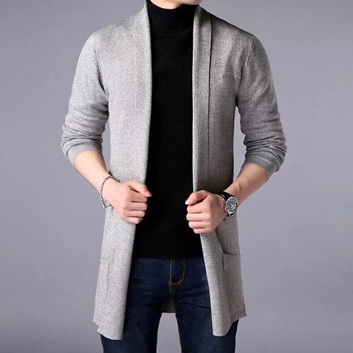 Men's Tops Knit Cardigan Mid-Length Slim Fit Long Sleeve Sweater Knitwear Jacket - Picture 17 of 22