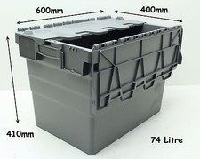 Used 3 x Large Heavy Duty Plastic Storage Box Boxes With Folding Lids Free P&P