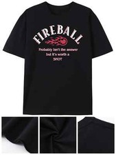 Men's Retro "Fireball" Graphic T-Shirt - 100 Cotton, Soft  Breathable with