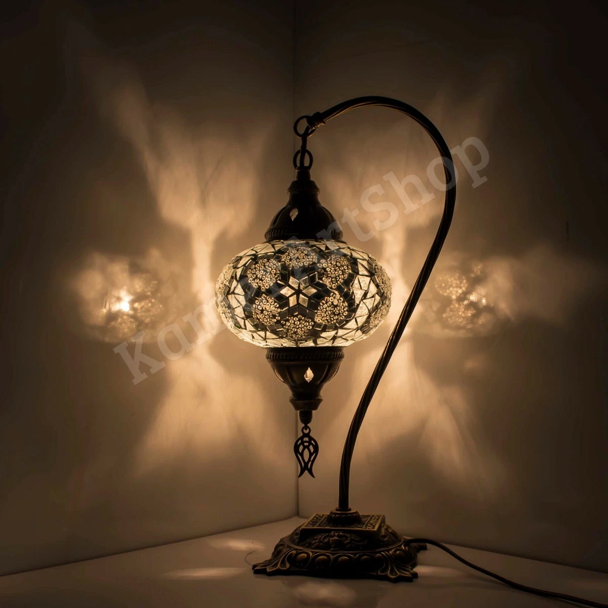 Turkish Moroccan Lamp Bedside Desk Lamp White Handmade With Bulb
