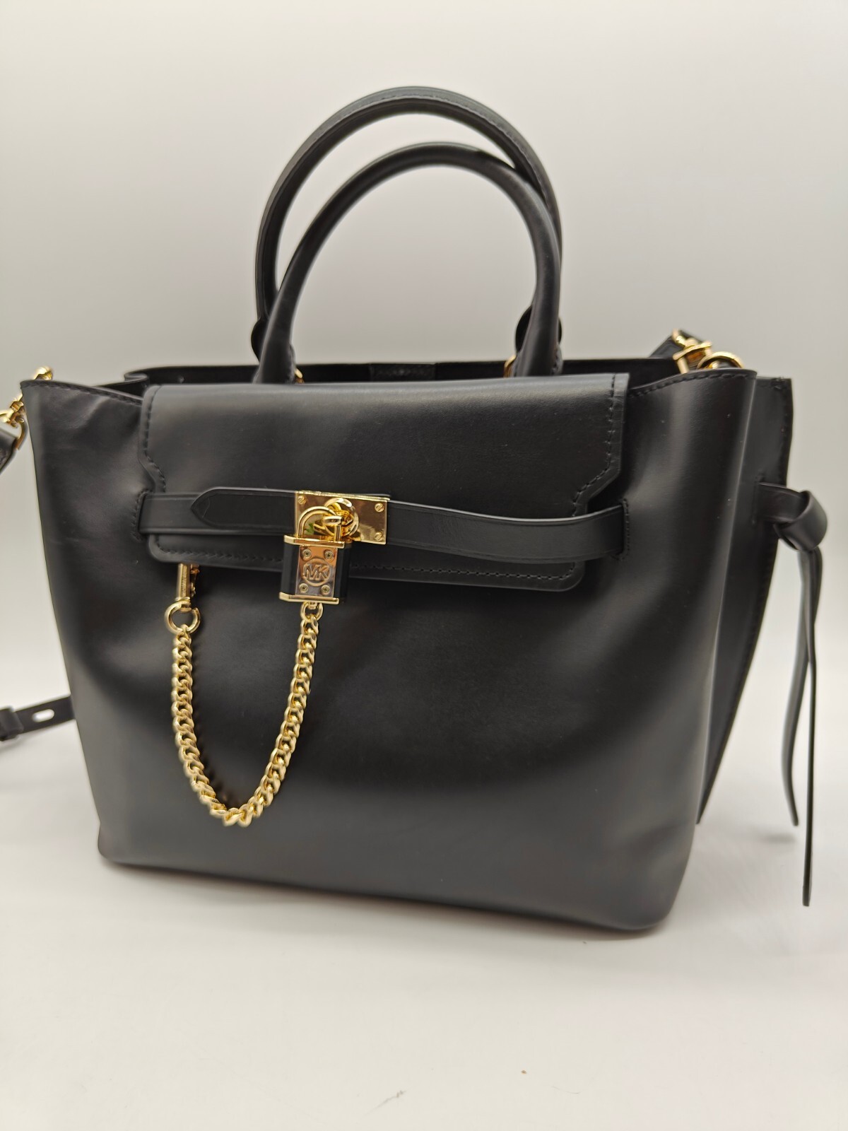 MICHAEL KORS Hamilton Legacy leather belted large satchel crossbody bag in Black image 9