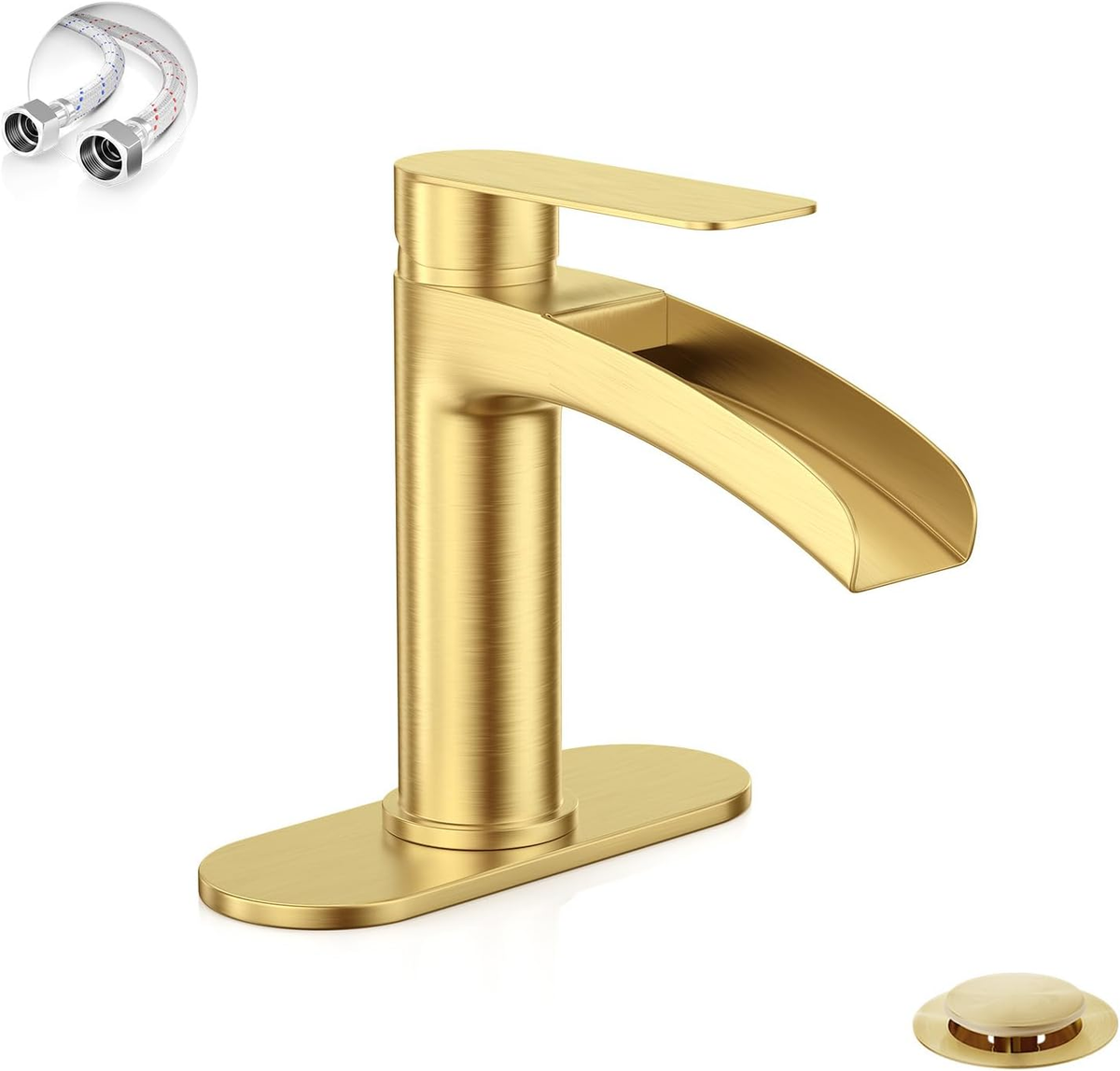 Brushed Gold Single Handle Waterfall Faucet with Deck Plate 