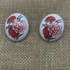 Vintage red Carnation ceramic earrings pierced