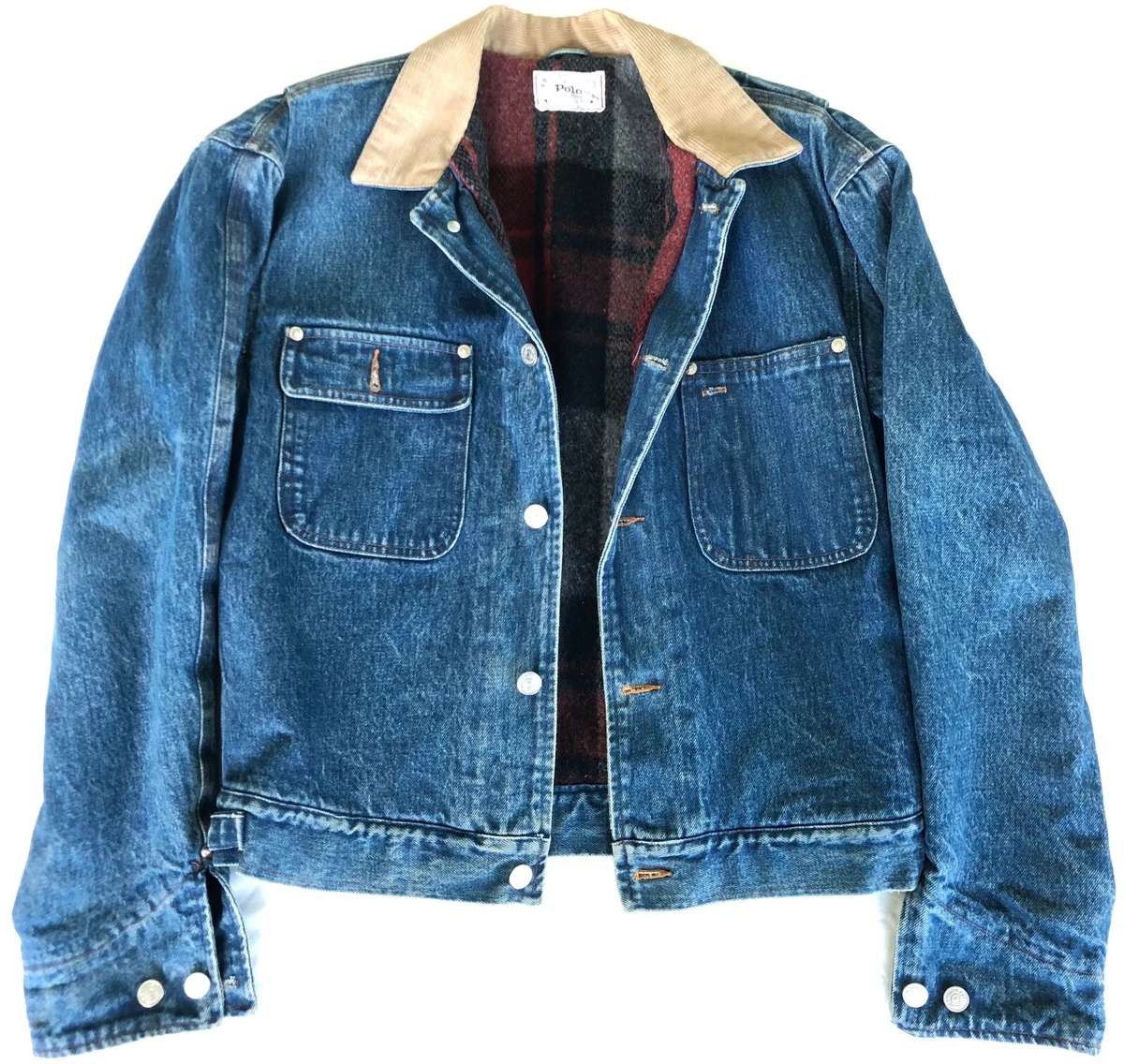 Vintage Polo Ralph Lauren Mens M Denim Jacket Flannel Plaid Lined