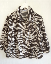 ZENERGY Chicos Animal Print Zip Up Jacket 3/4 Sleeves Drawcord Waist Women 2/L