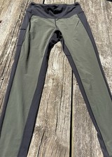 Kuhl Leggings Women?s Large Green Striped Travrse Stretch Outdoor Hiking 6322