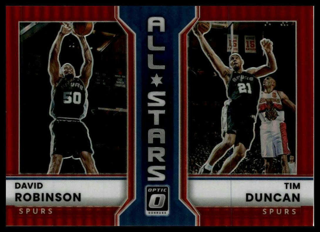 2022-23 Donruss Optic #13 David Robinson/Tim Duncan All-Stars Red /99 Spurs