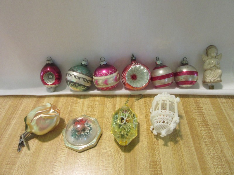 11 vintage christmas tree ornaments balls angel bulb rose clip on dioramas