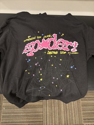 Authentic Spider Black Pink Sp5der Hoodie Sweatshirt Size Large