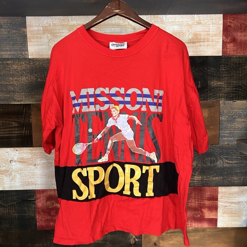 Missoni Sport, Vintage Missoni Sport Graphic T Shirt Tennis 90s Red Large Mens Made in Italy
