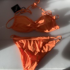 ZAFUL Solid Orange Spaghetti Padded High String Side Bottom Bikini Size S