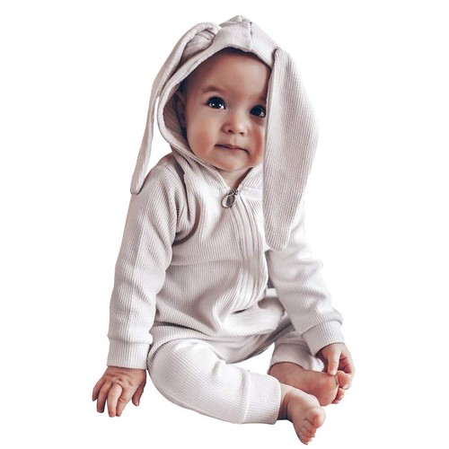 Animal Bunny Baby Easter Clothes Long Ear Rabbit Hoodie Romper with Zipper