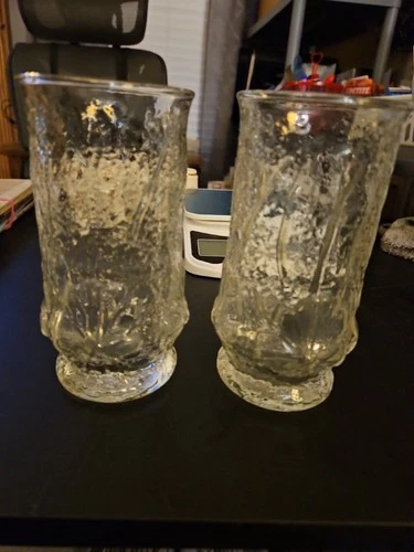 Set of 4Vintage Anchor Hocking Rainflower Rocks Clear Glass Tumblers 6 in.