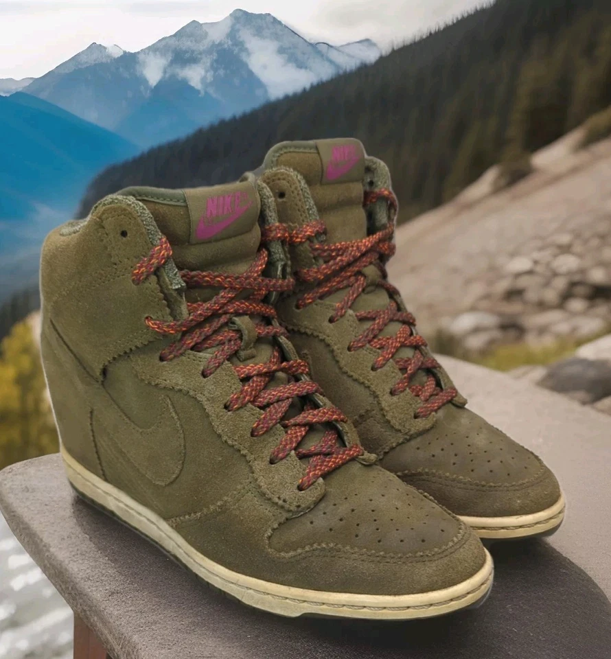 Nike небо Hi высоты Dunk кожи скрытый на танкетке туфли оливковый зеленый 528899 женщин 8,5 40 - Изображение 3 из 4